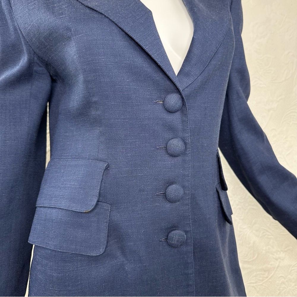 Alberto Makali 80s VTG Rayon/Linen Blazer Back Button Tail Detail - Picture 4 of 16